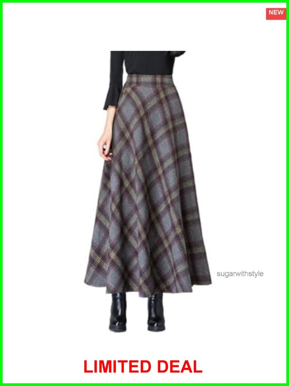 Women's Plaid Winter High Waisted Midi Maxi A-Line Flowy Skirt with Pockets